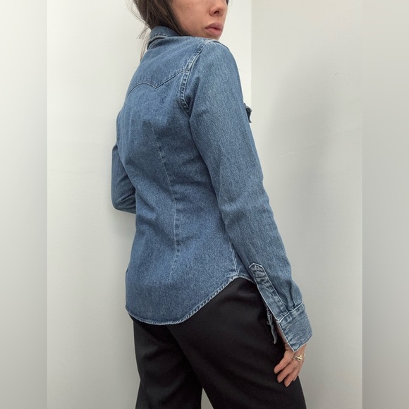 Vintage Western Blue Denim Shirt Back In The Saddle Collared Button Front Size M - Picture 4 of 13